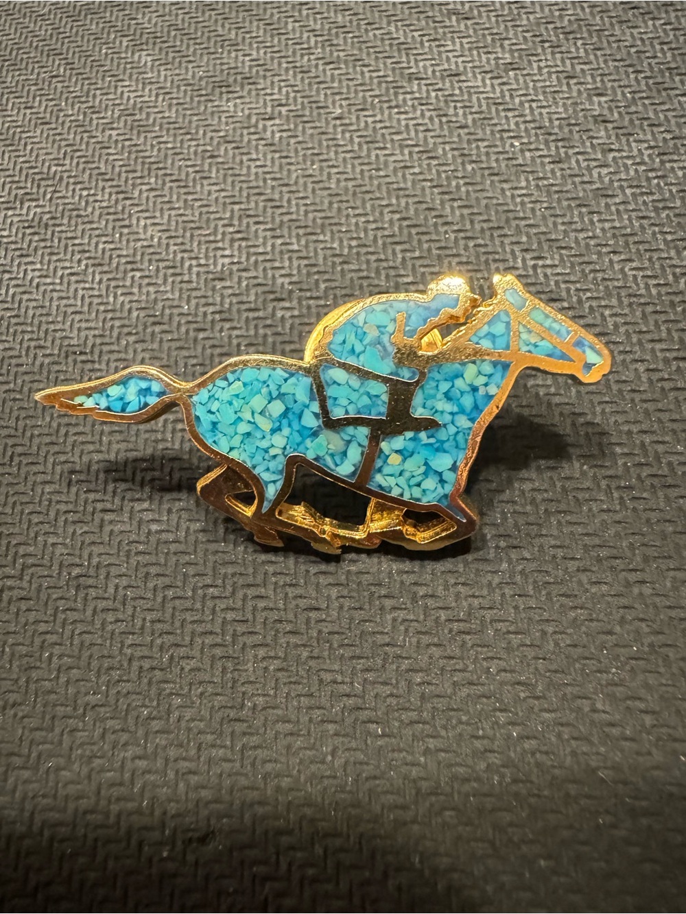 Vintage Gold Tone Turquoise Horse Brooch
